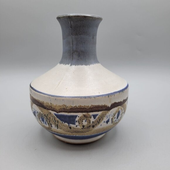 Bennett Welsh Pacific Stoneware Inc Ceramic Vase Blue Gray Brown Abstract 1970s - Picture 4 of 7